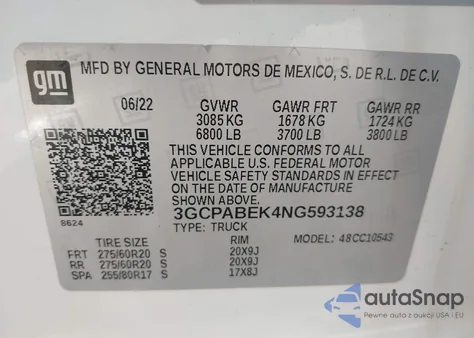 2022 Chevrolet Silverado 1500 2Wd Short Bed Custom из США, поврежденный, VIN 3GCPABEK4NG593138